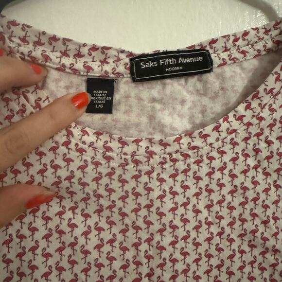 Saks 5th Avenue Cotton Flamingo Elevated Basic Novelty Preppy Made in Italy - Picture 3 of 8